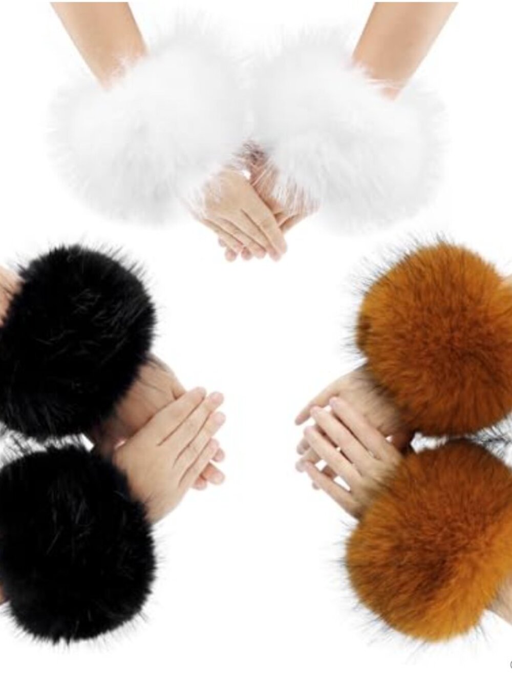 Faux Fur Wrist Cuffs Arm Warmers One Size Costume Accessory 3 Pairs